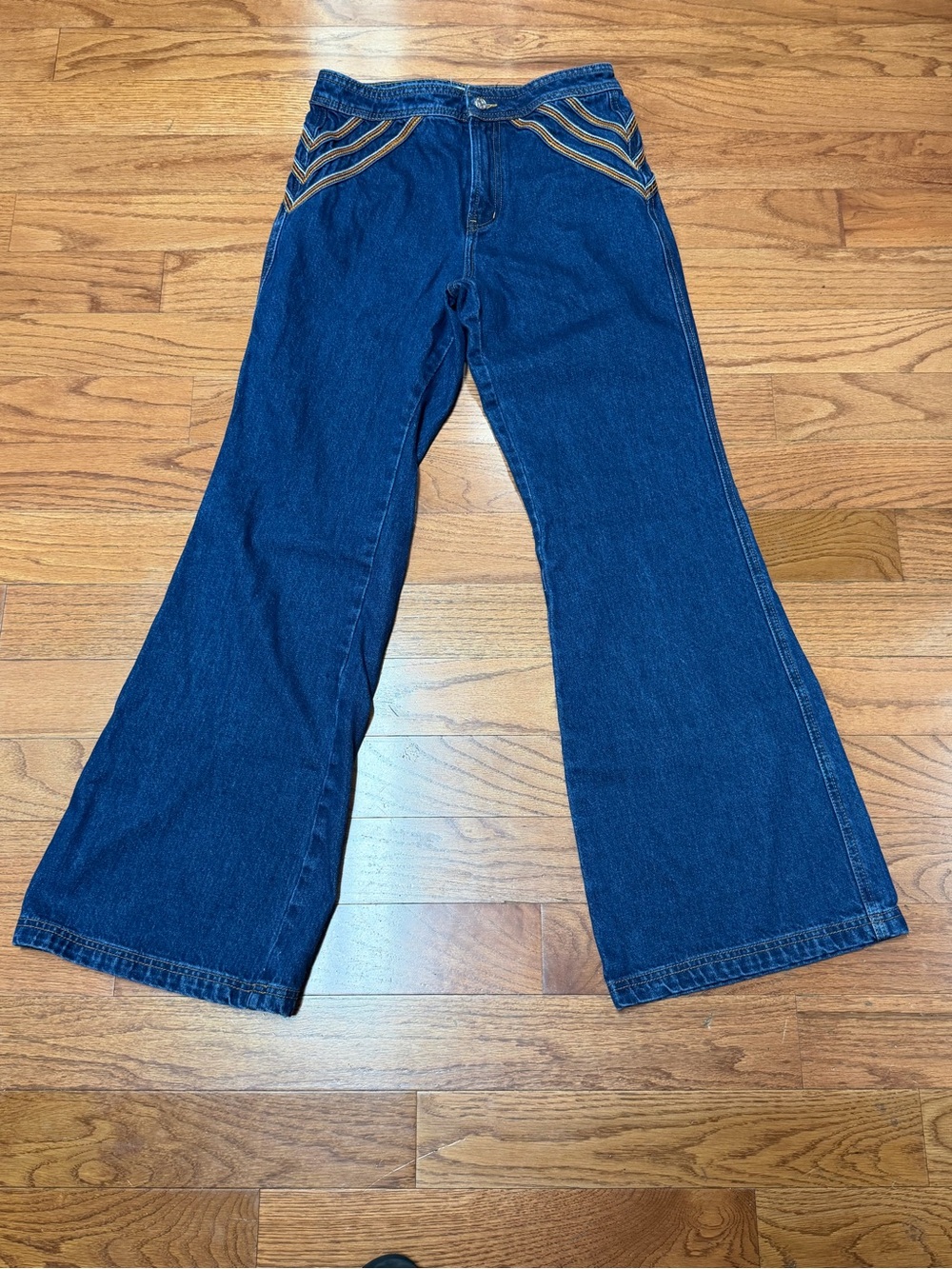 Free People We The Free Women’s Over the Rainbow Flare Jeans Boho Hippie Size 28